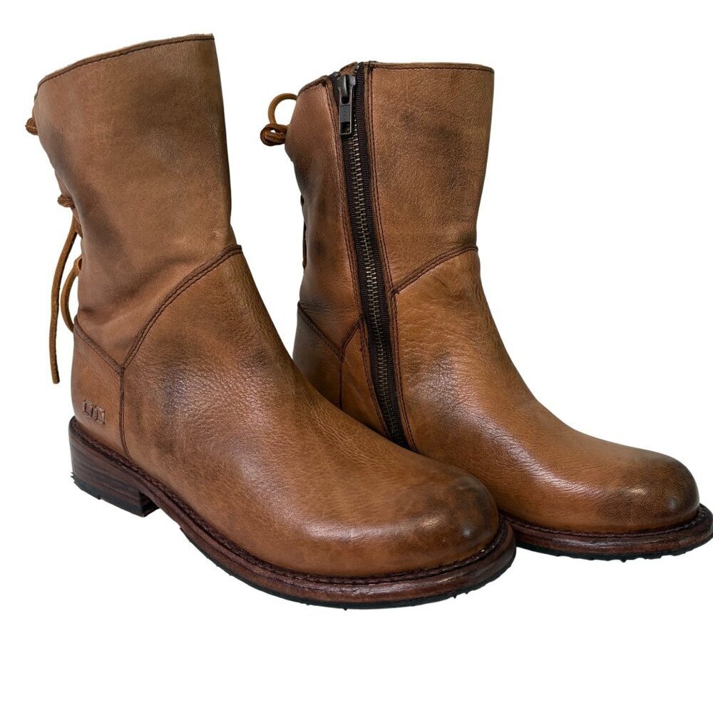 BED|STU Cheshire Brown Leather Boots With Lace-Up Back, Side Zipper Size 6.5